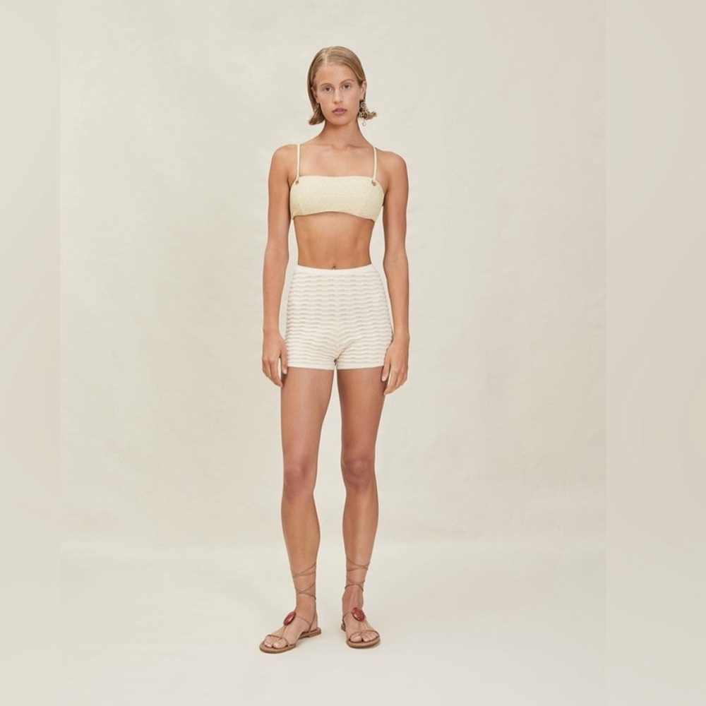 Devon Windsor London Cream Striped Women Shorts high waisted high rise